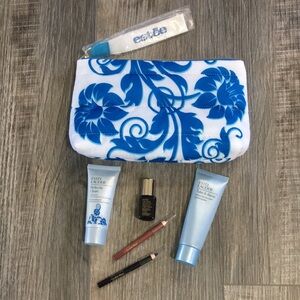 Estée Lauder Blue and White Floral Cosmetic Bag Set. Advanced Night Repair, Etc.